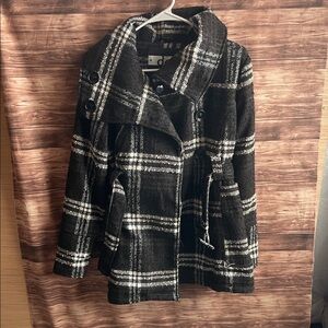 Deb Black and White Plaid Pea Coat